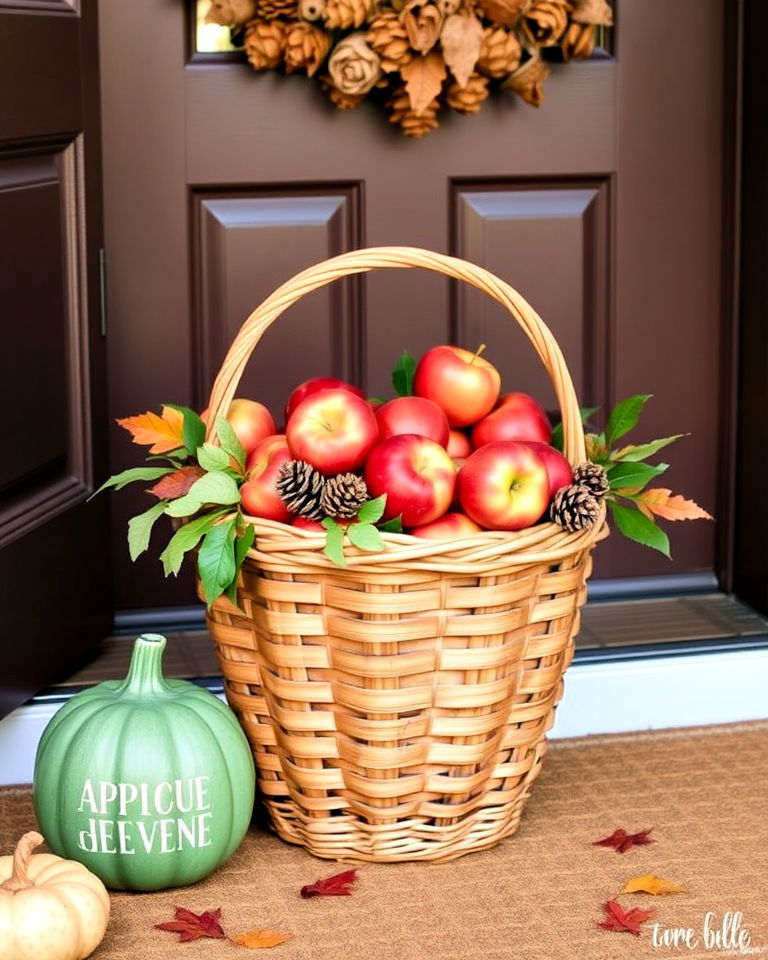 unique apples in baskets for front door decor