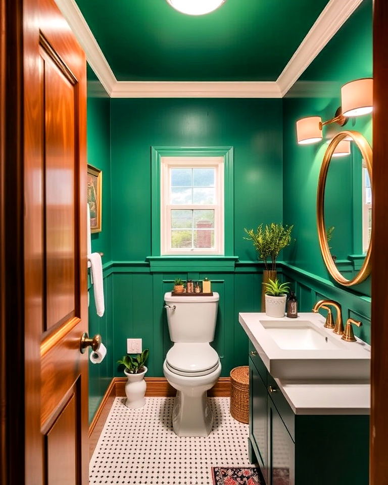 unique emerald green half bathroom ceiling