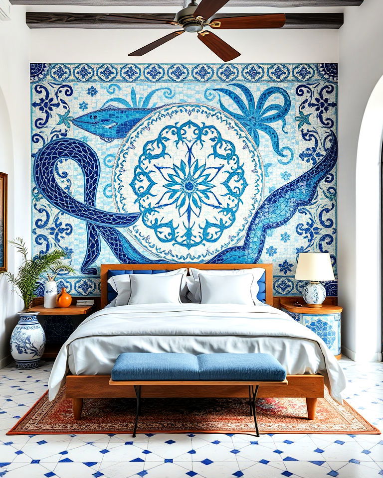 unique mosaic art mediterranean bedroom