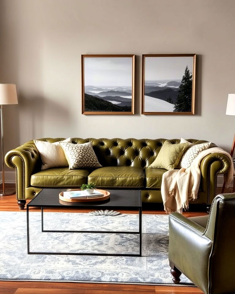 unique olive green leather couch