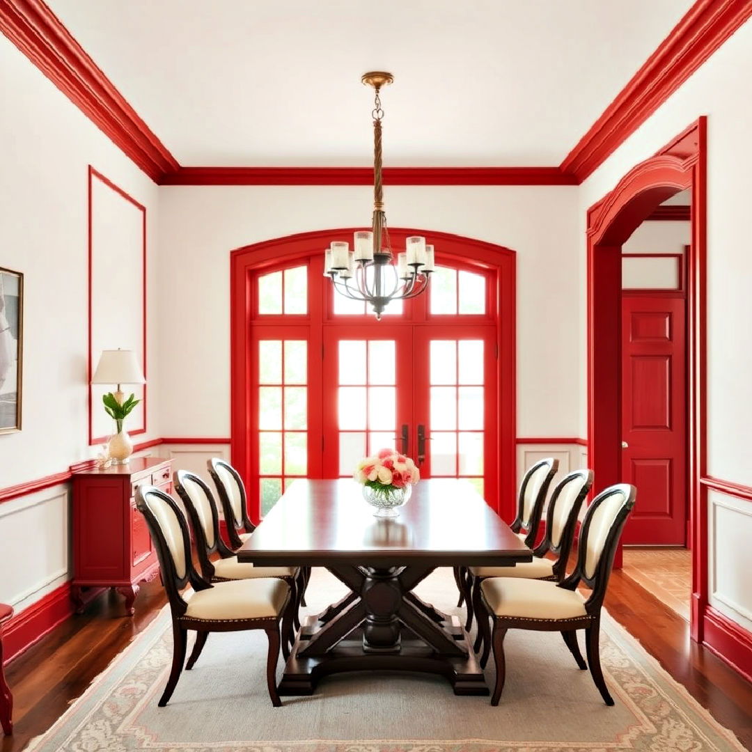 unique red trim and molding