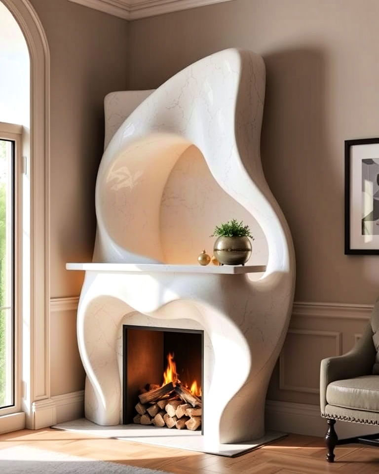 unique sculptural corner fireplace