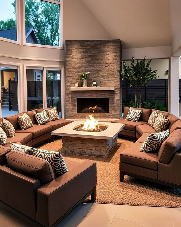 unique sectional with fire pit fireplace