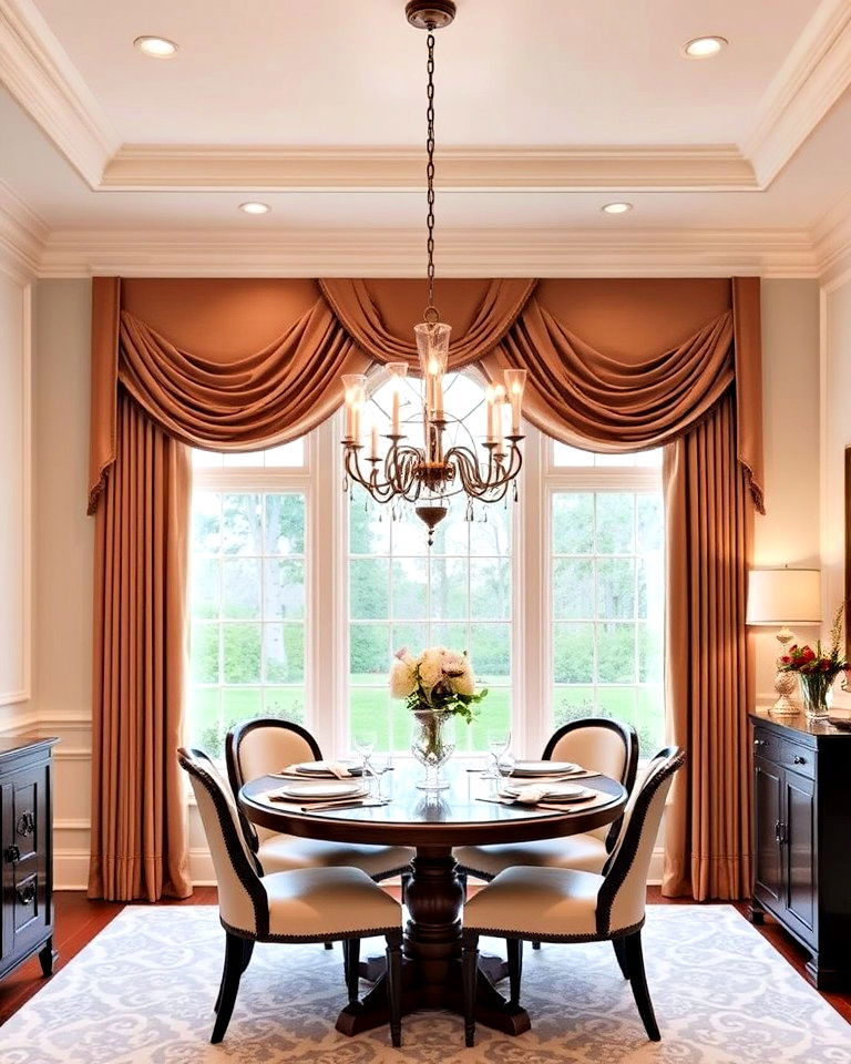 unique shaped cornices for dining room windows