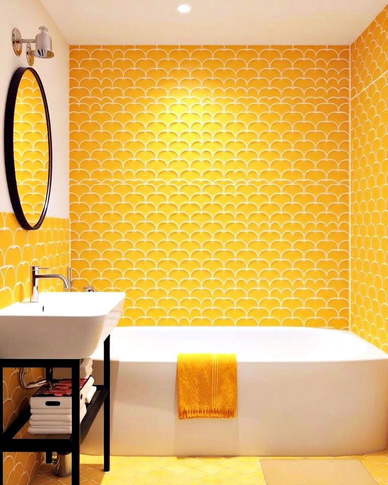 unique yellow fish scale tiles for bathroom