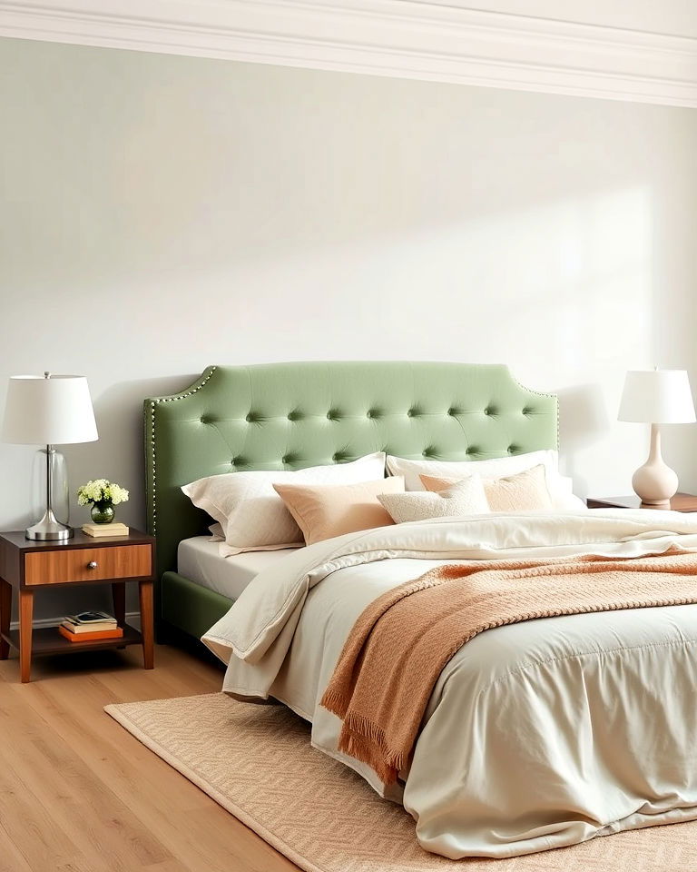 upholstered sage green headboard