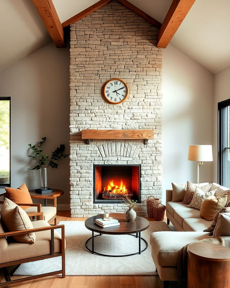 use a fireplace with a stone surround