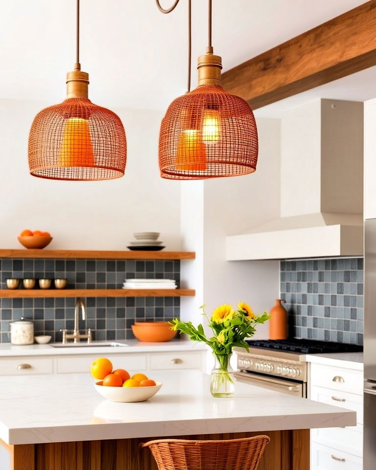 use burnt orange pendant lights