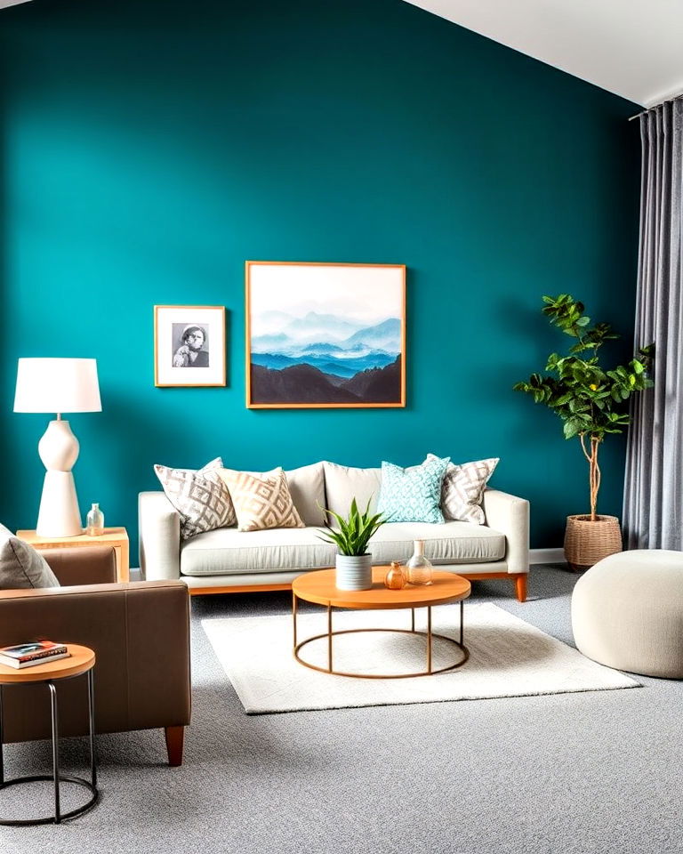 use grey carpet to ground vibrant wall colors