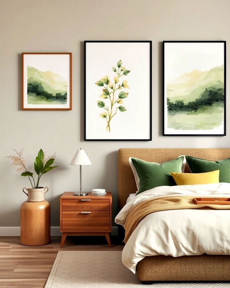 use olive green artwork for subtle sophistication