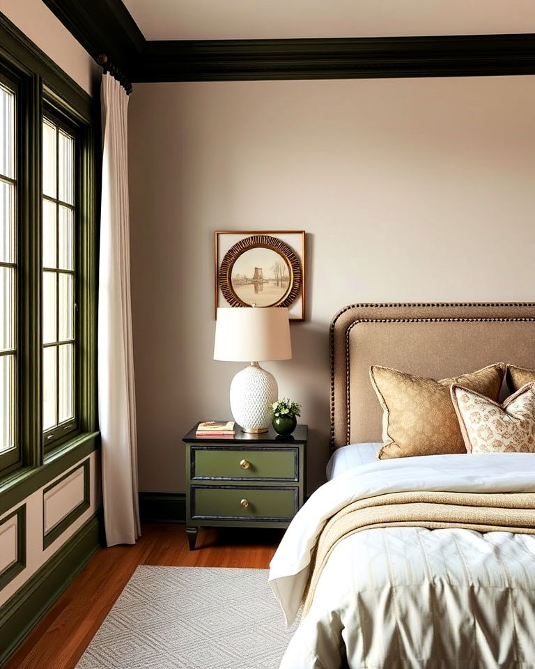 use olive green trim or molding for a unique touch