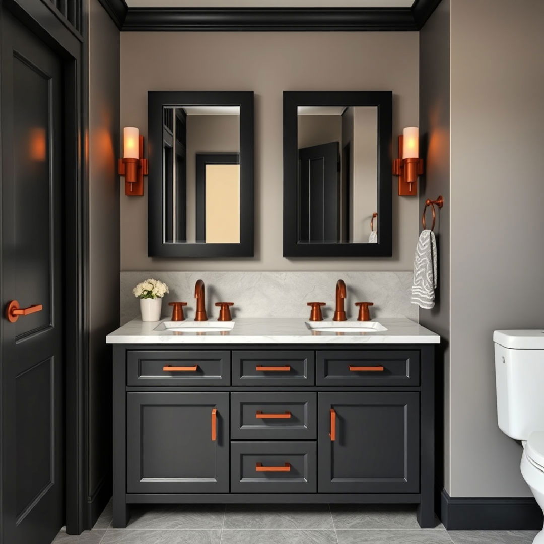 vanity cabinets with copper accent