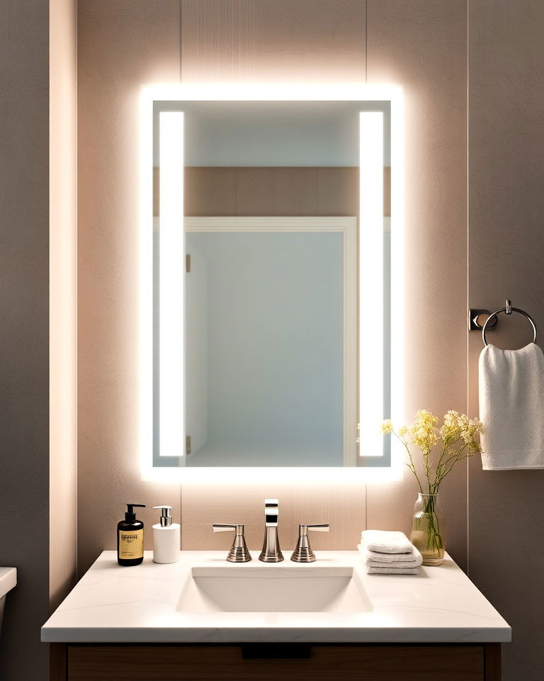 vanity with built in lighting for added ambiance