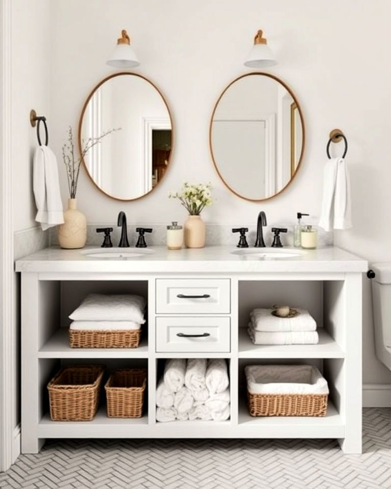 vanity with open storage for display