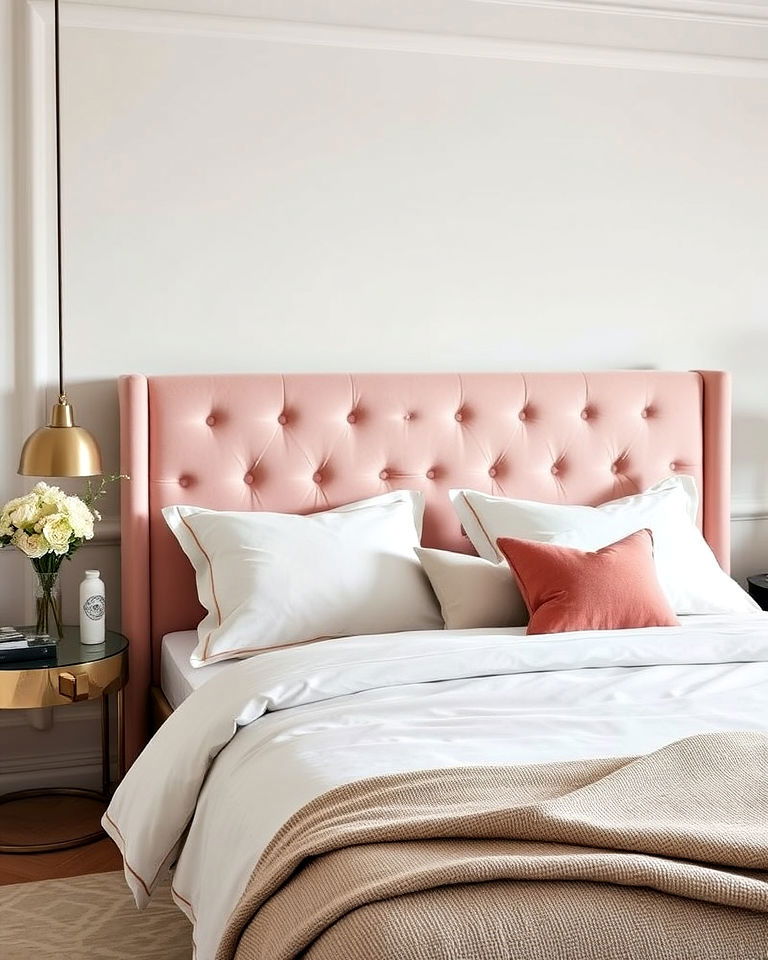 velvet pink headboard for luxurious style