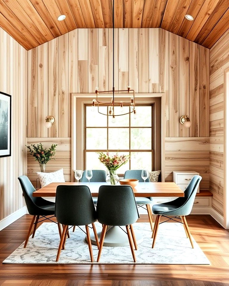 vertical and horizontal dining room shiplap walls combo