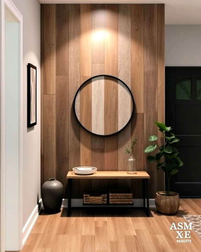 vertical barnwood accent wall for entryway