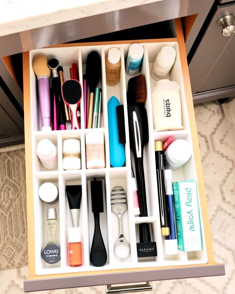 vertical bathroom drawer organization divider for standing items