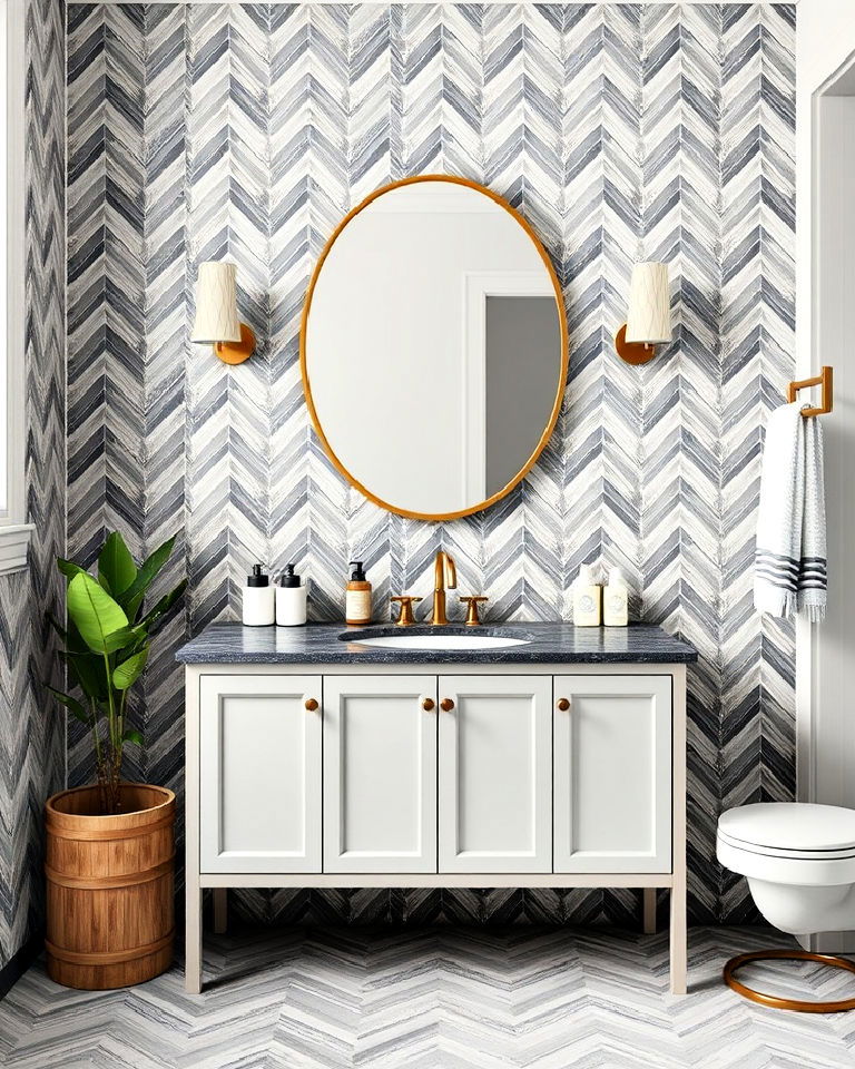 vertical chevron tiles bathroom backsplash