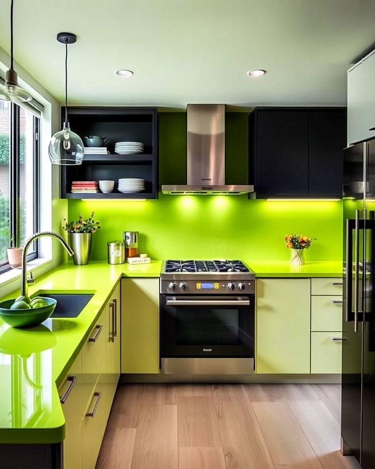 vibrant chartreuse green kitchen countertops