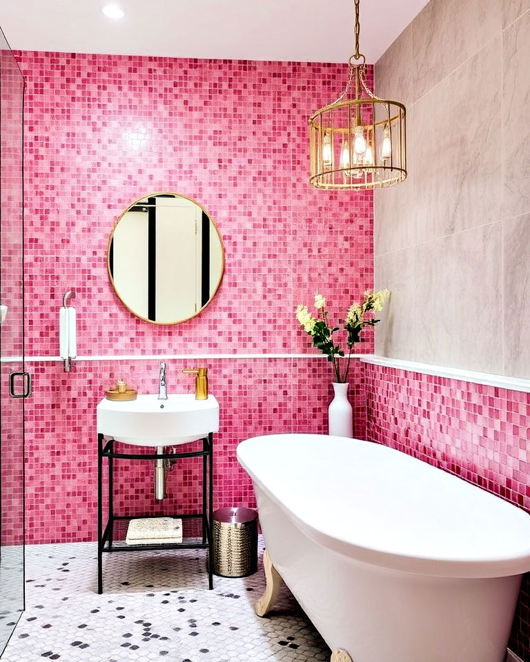 vibrant pink mosaic accent wall