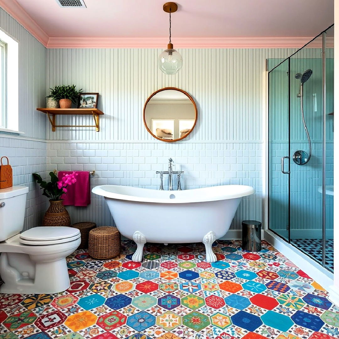 vibrant tile floor to add personality