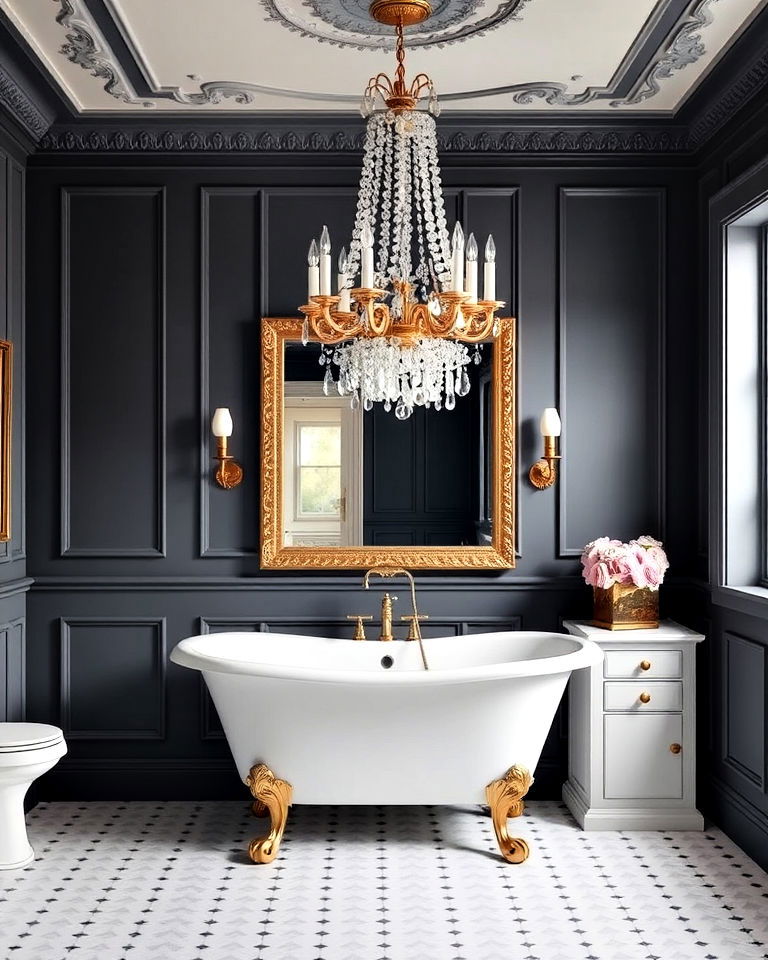 victorian bathroom with crystal chandelier decor