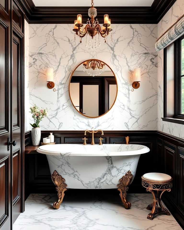 victorian bathroom with elegant marble surfaces