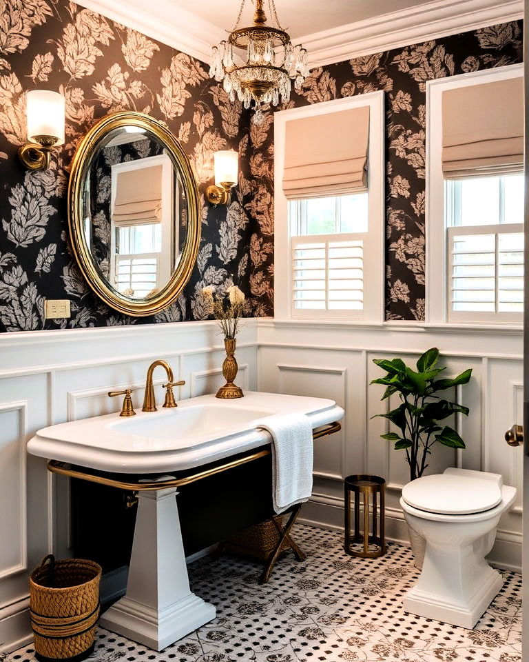 victorian bathroom with wainscoting and wall panels