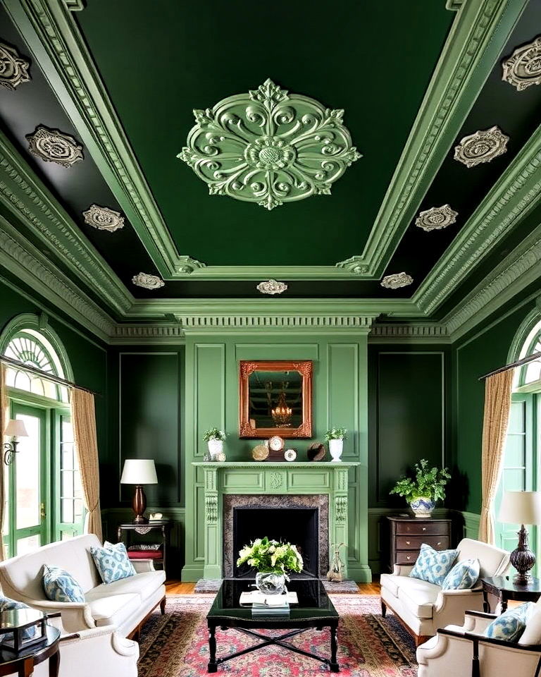 victorian dark green ceiling for bold design