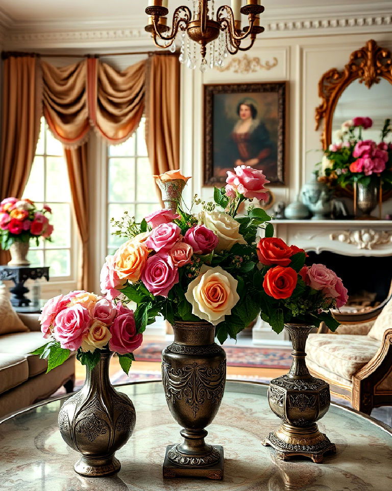 victorian floral arrangements living room