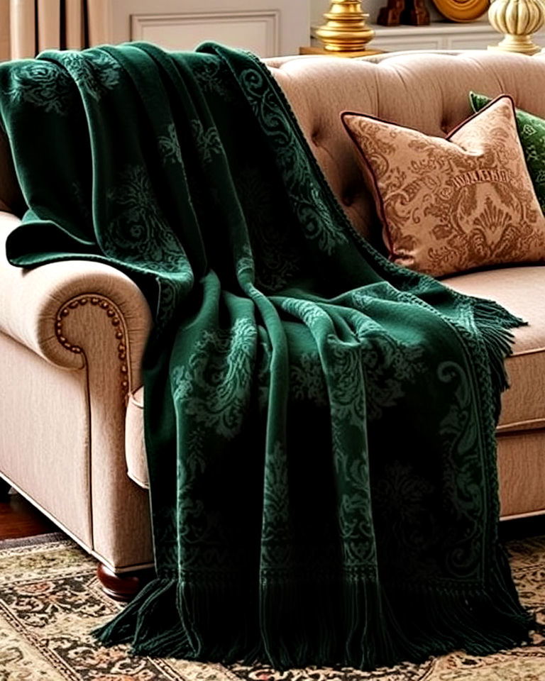 victorian style dark green throw blankets