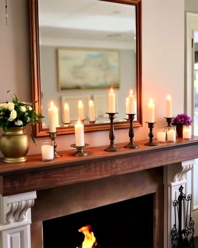 vintage candle holders placed on the mantel