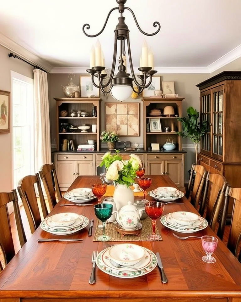 vintage inspired tableware eclectic dining room