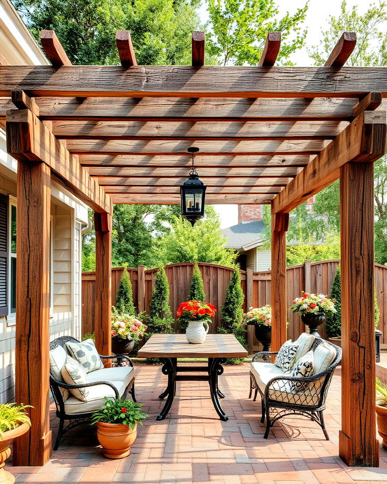 vintage pergola with reclaimed wood