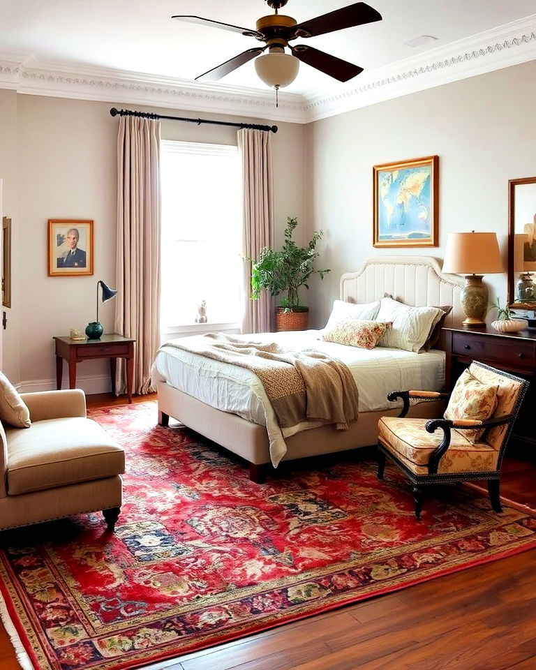 vintage rugs for grandmillennial bedroom