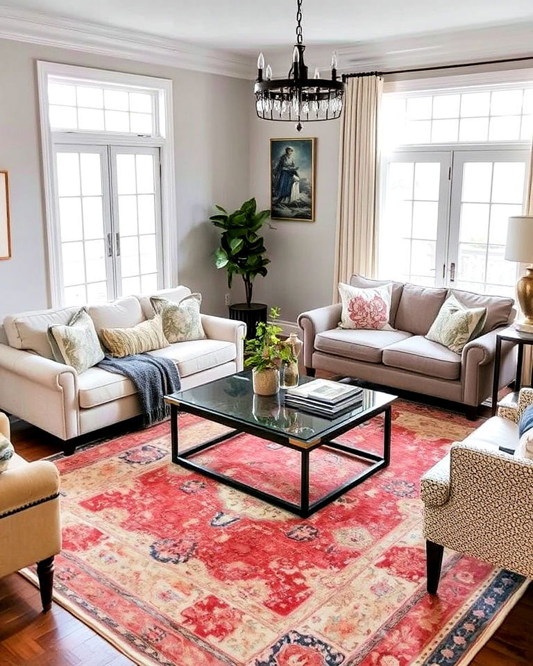 vintage rugs for transitional living room