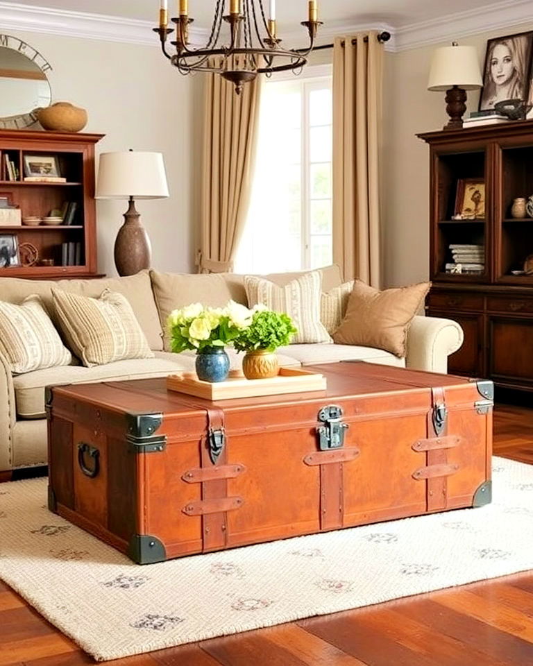 vintage trunk as coffee table