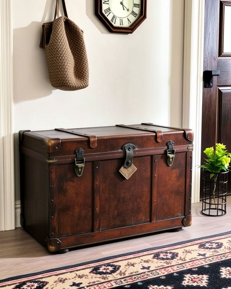 vintage trunk shoe storage