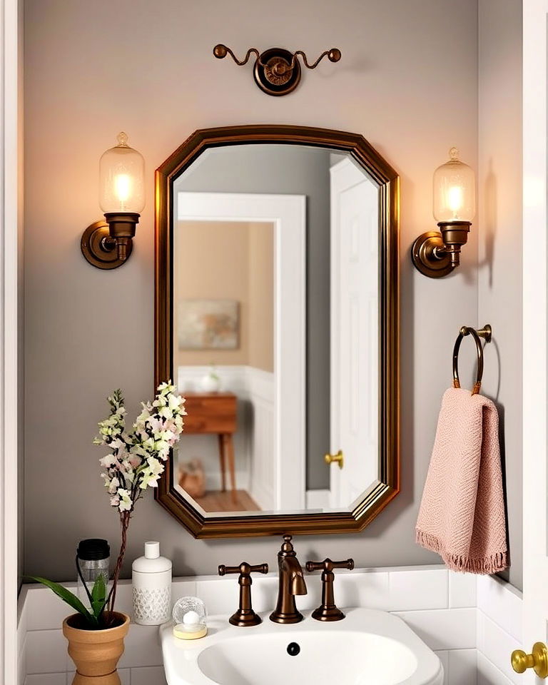 vintage wall sconces for half bathroom glow