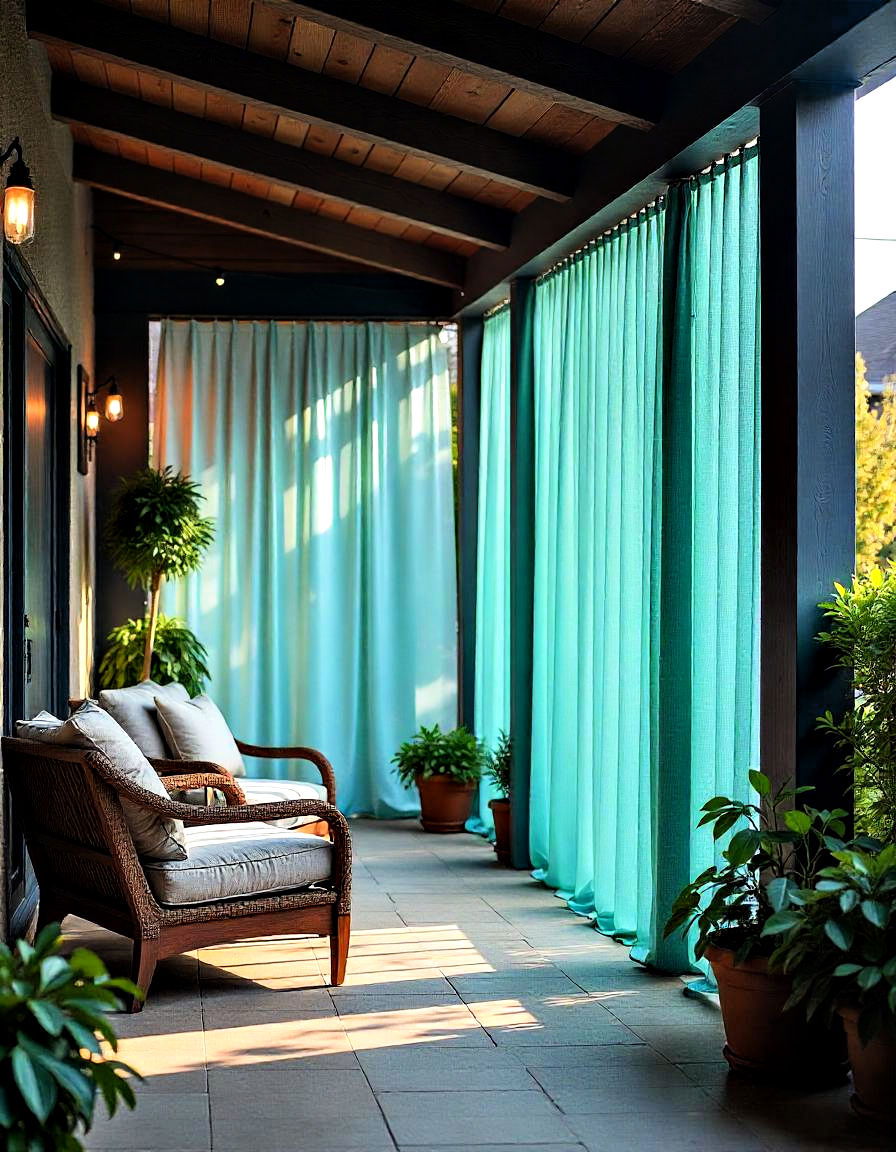 vinyl patio curtains enclose a patio