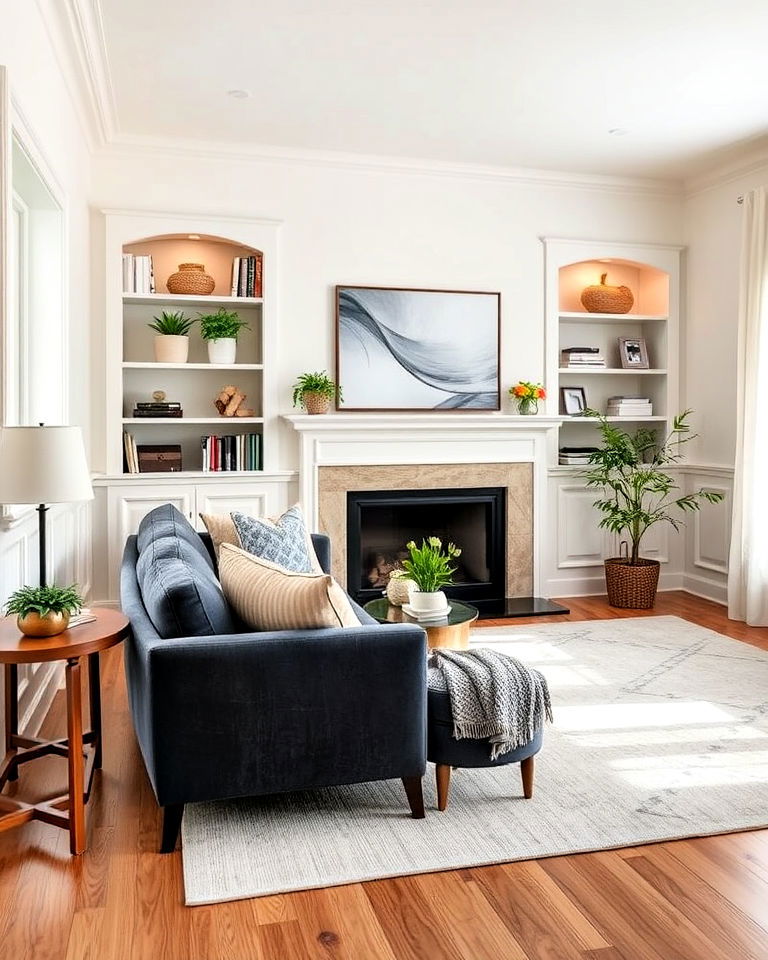 wainscoting with integrated shelving for the living room