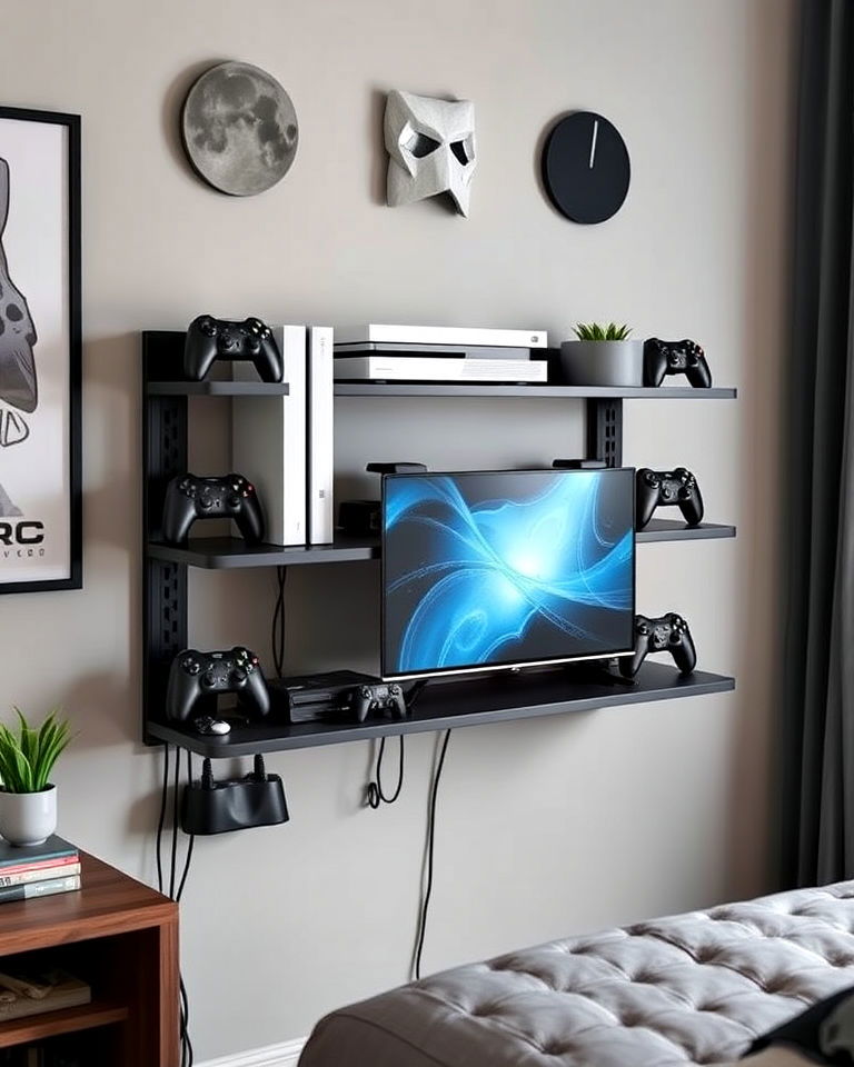 wall mounted bedroom gaming console stand