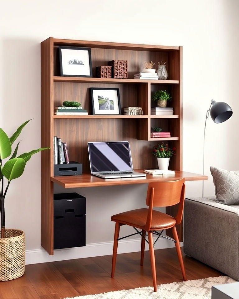 wall mounted living room desk with storage