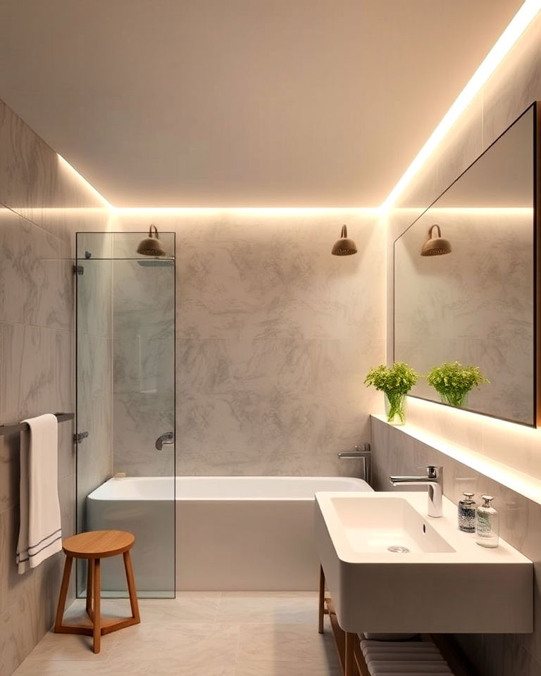 wall mounted strip lights to brighten up a bathroom