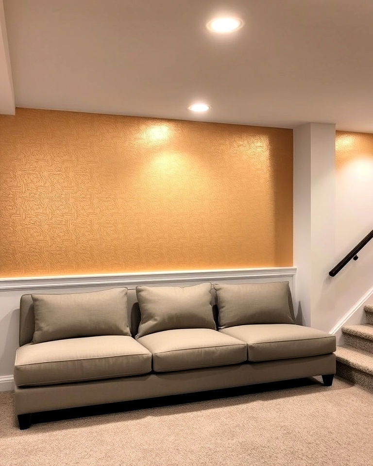 wallpaper with metallic accents for basement wall