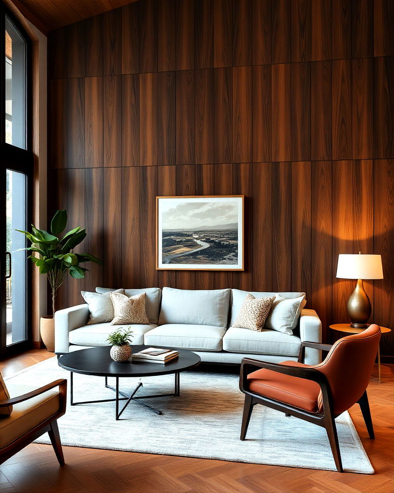 walnut brown wood paneling for a retro vibe
