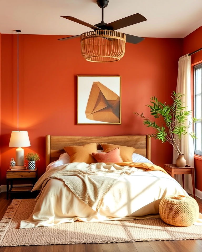warm and cozy earthy terracotta bedroom