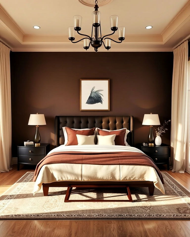 warm and inviting chocolate brown and cream bedroom