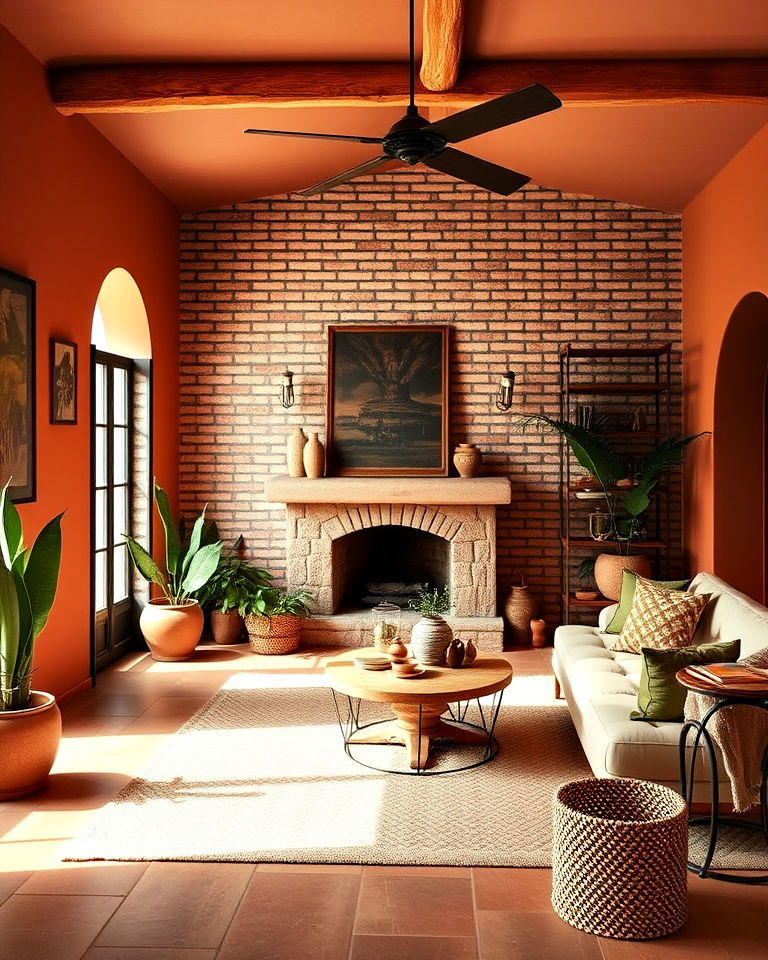 warm terracotta shades living room